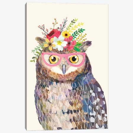Owl White Canvas Print #MIO181} by Mia Charro Art Print