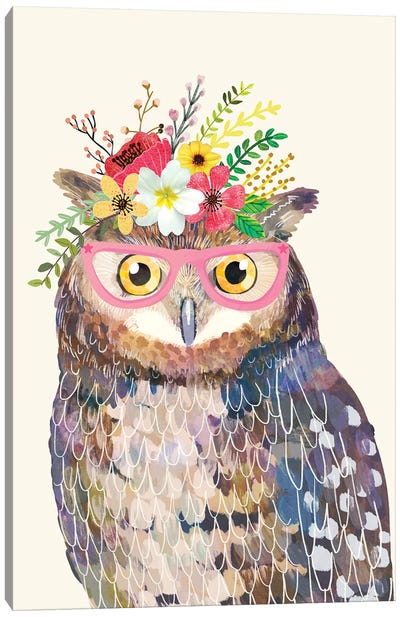 Owl White Canvas Art Print - Mia Charro
