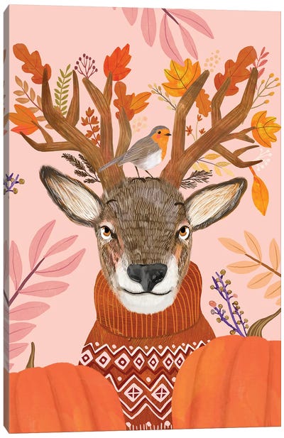 Reindeer Pink Canvas Art Print - Mia Charro
