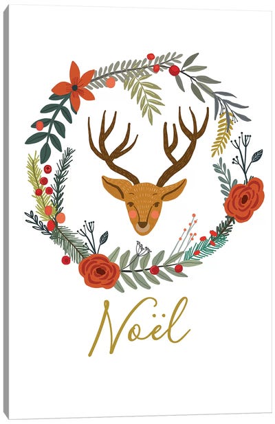 Noel Canvas Art Print - Christmas Trees & Wreath Art