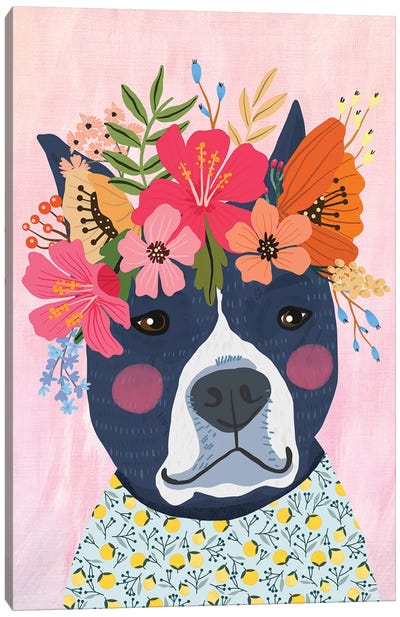 Blue Puppy Canvas Art Print - Mia Charro