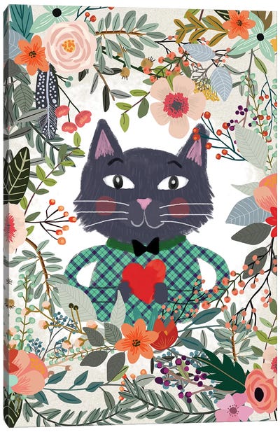 Cat And Heart Canvas Art Print - Black Cat Art