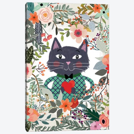 Cat And Heart Canvas Print #MIO7} by Mia Charro Art Print