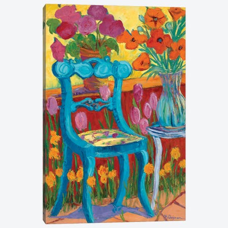 Blue Garden Chair Canvas Print #MIX3} by Michelle Chrisman Canvas Wall Art