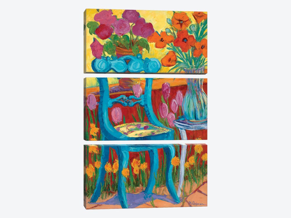 Blue Garden Chair by Michelle Chrisman 3-piece Art Print