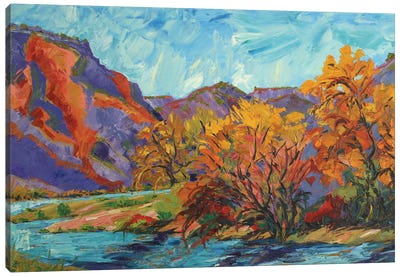 Golden Cottonwoods Along The Rio Grande Canvas Art Print - Plein Air Paintings