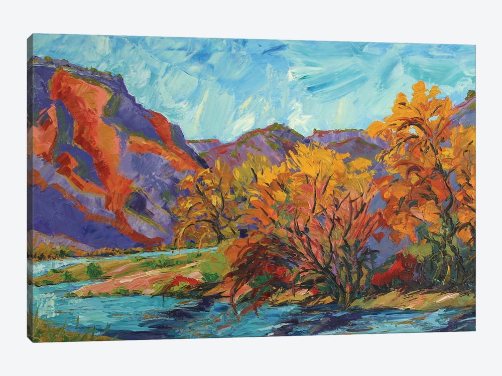 Golden Cottonwoods Along The Rio Grande by Michelle Chrisman 1-piece Canvas Art