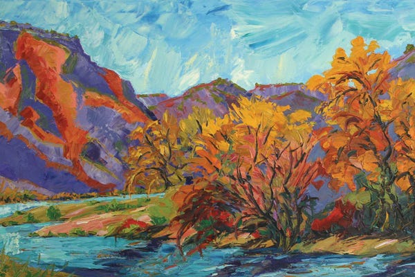 Plein Air Paintings: Golden Cottonwoods Along The Rio Grande by Michelle Chrisman