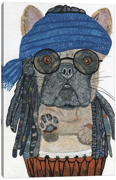 Hippie Frenchie Canvas Art Print - French Bulldog Art