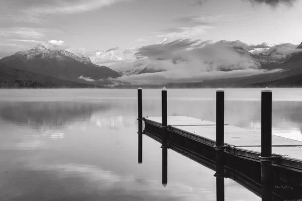Alan Majchrowicz: Lake McDonald Dock In Black & White by Alan Majchrowicz