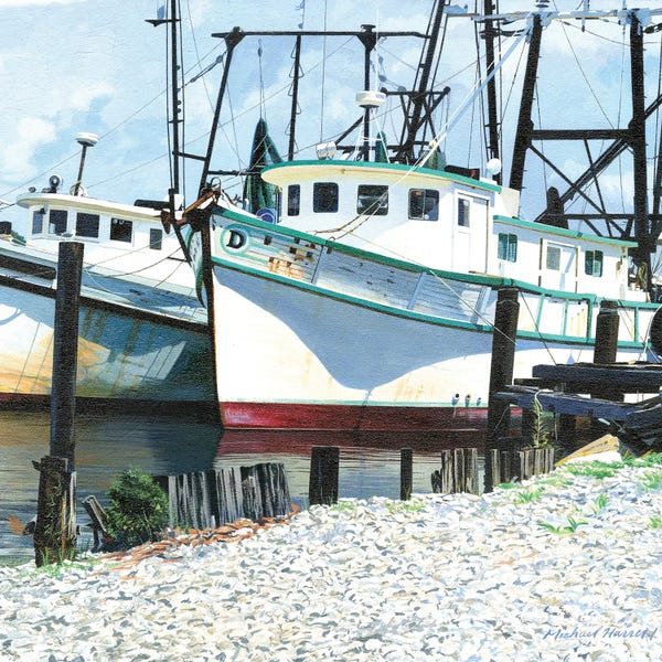 Harbors: Moored Shrimp Boats by Michael J. Harrell