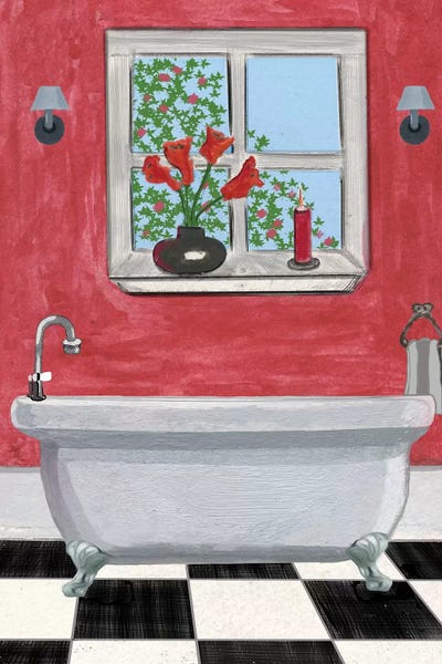 Red Bathroom I` by Martin James framed wall art