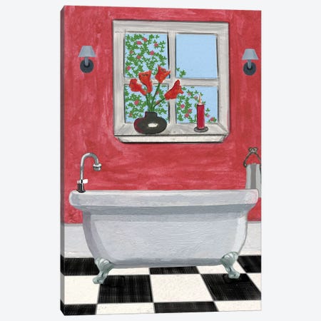 Red Bathroom I` Canvas Print #MJM8} by Martin James Canvas Art Print