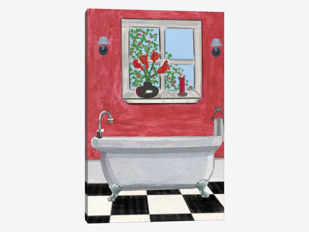 Red Bathroom I` by Martin James 1-piece Canvas Art Print