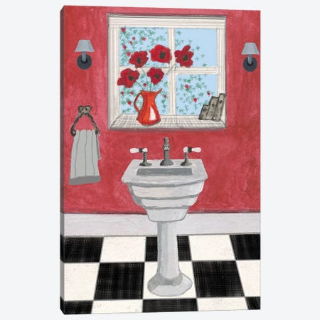 Red Bathroom II Canvas Print #MJM9} by Martin James Canvas Print