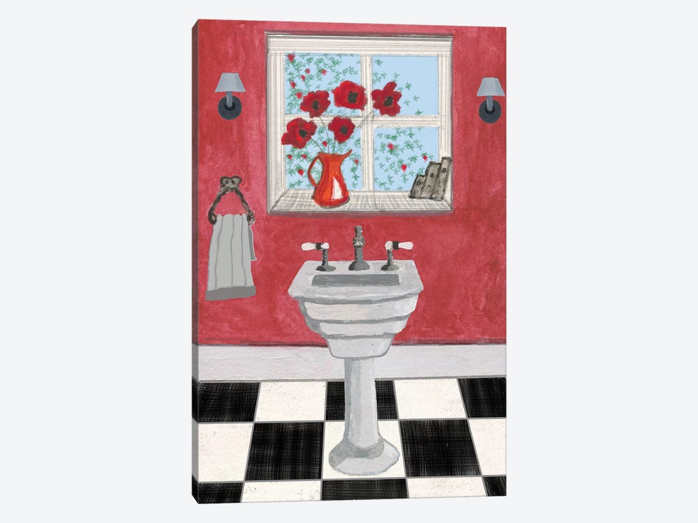 Red Bathroom II by Martin James 1-piece Canvas Wall Art