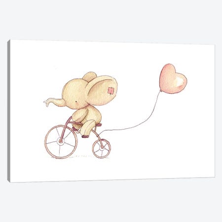 Cute Elephant Riding A Bike I Canvas Print #MKB12} by Mike Koubou Canvas Artwork