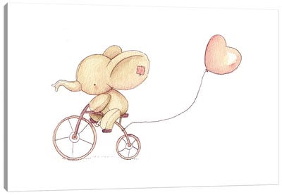 Cute Elephant Riding A Bike I Canvas Art Print - Children's Illustrations 