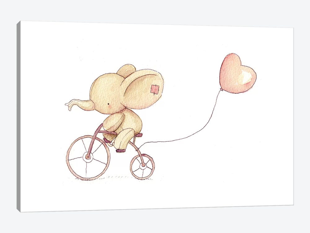 Cute Elephant Riding A Bike I by Mike Koubou 1-piece Canvas Artwork