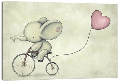 Cute Elephant Riding A Bike II Canvas Art Print - Mike Koubou