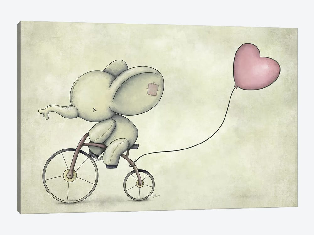Cute Elephant Riding A Bike II by Mike Koubou 1-piece Canvas Print
