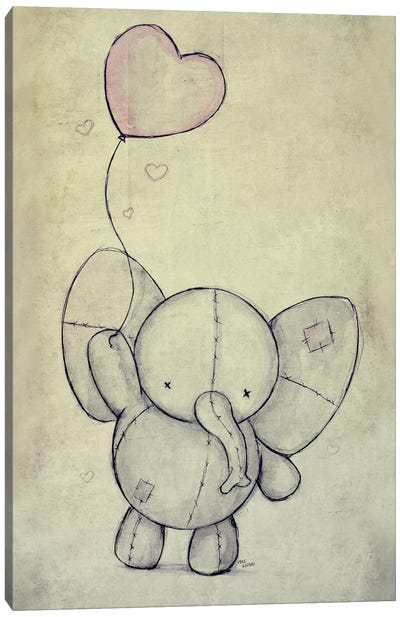 Cute Elephant With A Ballon Canvas Art Print - Cream Art