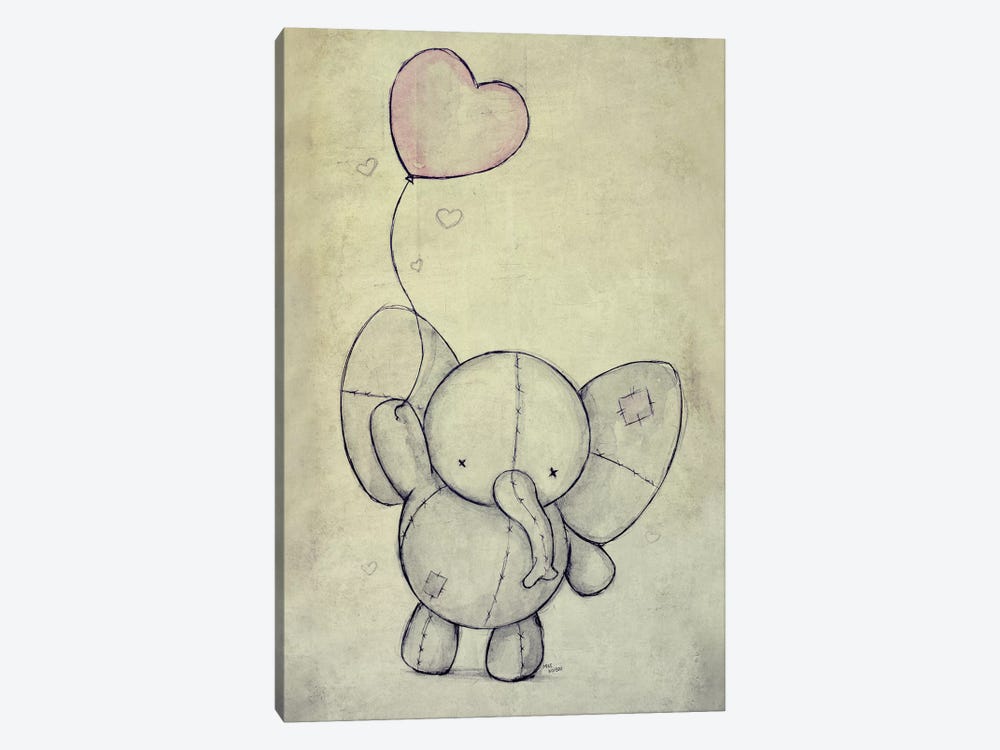 Cute Elephant With A Ballon by Mike Koubou 1-piece Canvas Art