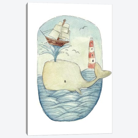 Cute Whale In The Sea Canvas Print #MKB15} by Mike Koubou Canvas Art Print
