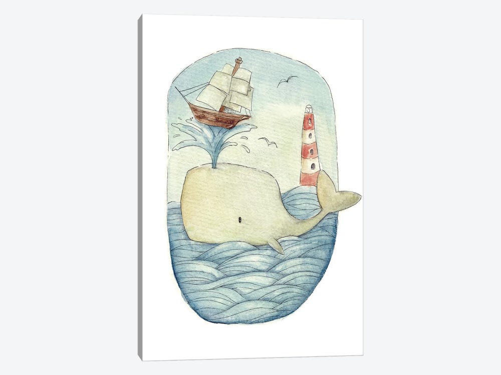 Cute Whale In The Sea by Mike Koubou 1-piece Art Print