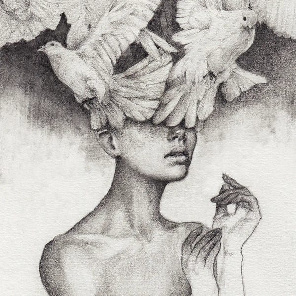 Mike Koubou: Woman And Birds by Mike Koubou