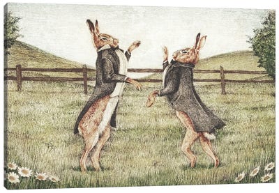 Gentlemen Fighting Canvas Art Print - Rabbit Art