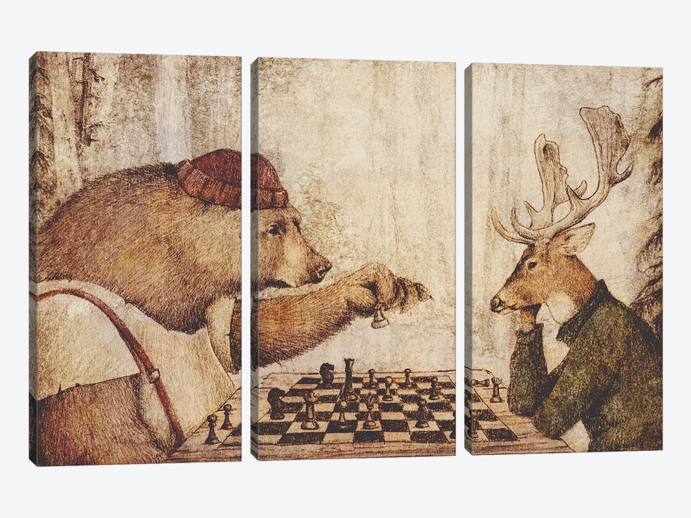 Wild Chess by Mike Koubou 3-piece Canvas Art Print