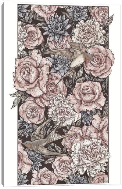 Flowers & Swallows Canvas Art Print - Mike Koubou