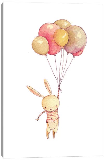 Flying Bunny Canvas Art Print - Children's Illustrations 