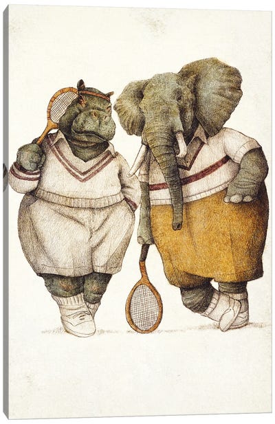 Gentlemen Of The Court Canvas Art Print - Hippopotamus Art