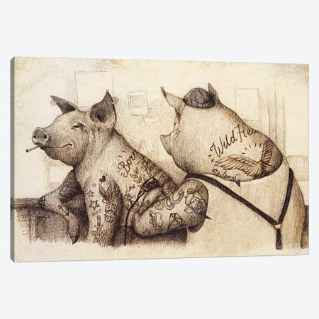 Ink And Oink II Canvas Print #MKB270} by Mike Koubou Canvas Artwork