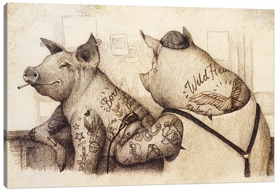 Ink And Oink II Canvas Art Print - Pig Art