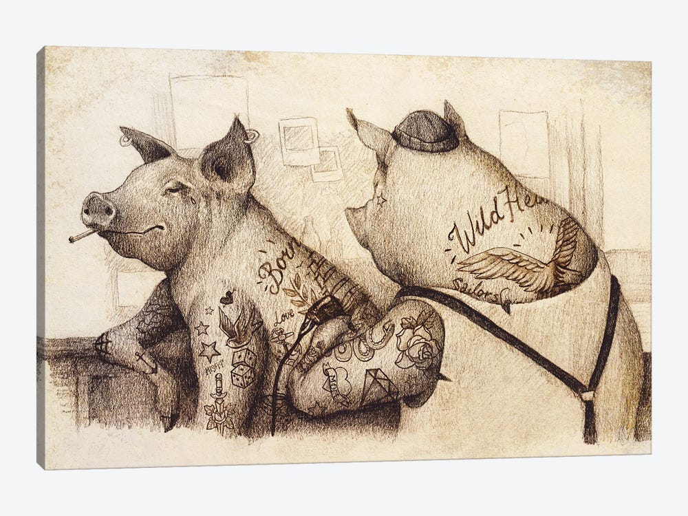 Ink And Oink II by Mike Koubou 1-piece Canvas Art