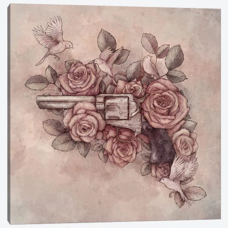 Guns & Flowers Canvas Print #MKB27} by Mike Koubou Canvas Artwork