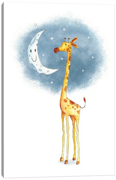Hello Moon Canvas Art Print - Giraffe Art