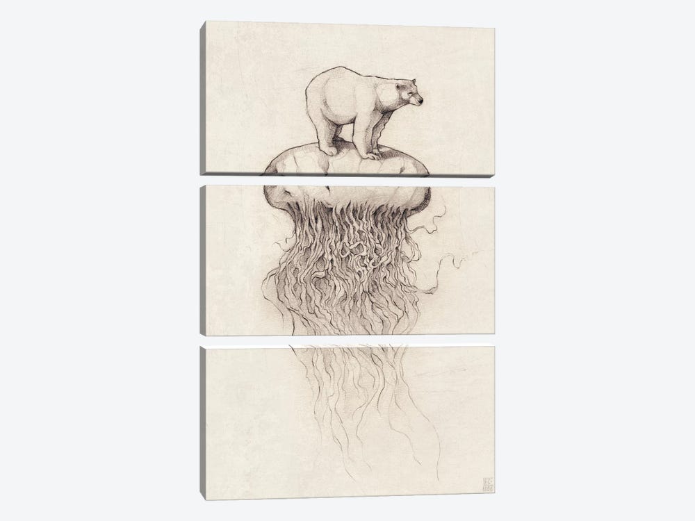 Polar Bear And Jellyfish I by Mike Koubou 3-piece Canvas Print