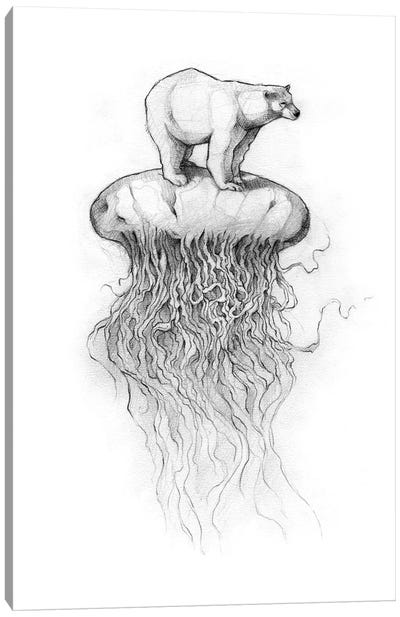 Polar Bear And Jellyfish II Canvas Art Print - Mike Koubou