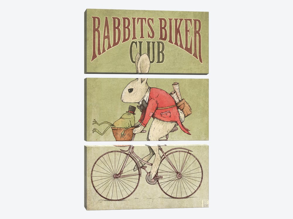 Rabbits Biker Club by Mike Koubou 3-piece Canvas Art Print