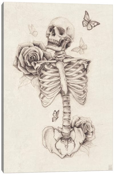 Skeleton And Roses I Canvas Art Print - Mike Koubou