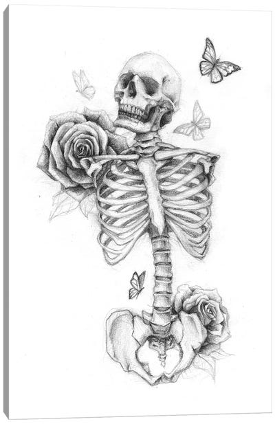 Skeleton And Roses II Canvas Art Print - Mike Koubou