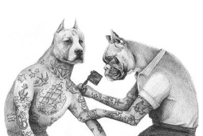 The Tattooist by Mike Koubou framed canvas print