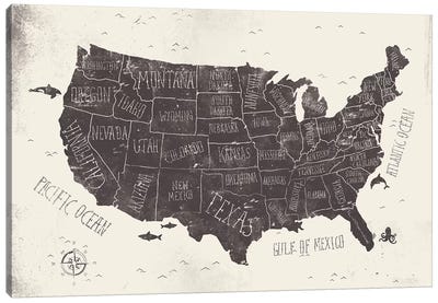 USA Canvas Art Print - Kids Map Art