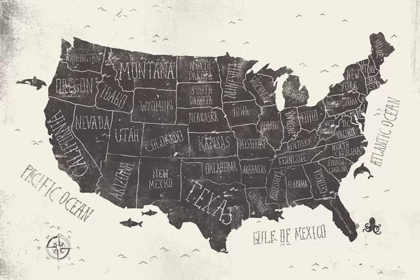 Kids Map Art: USA by Mike Koubou