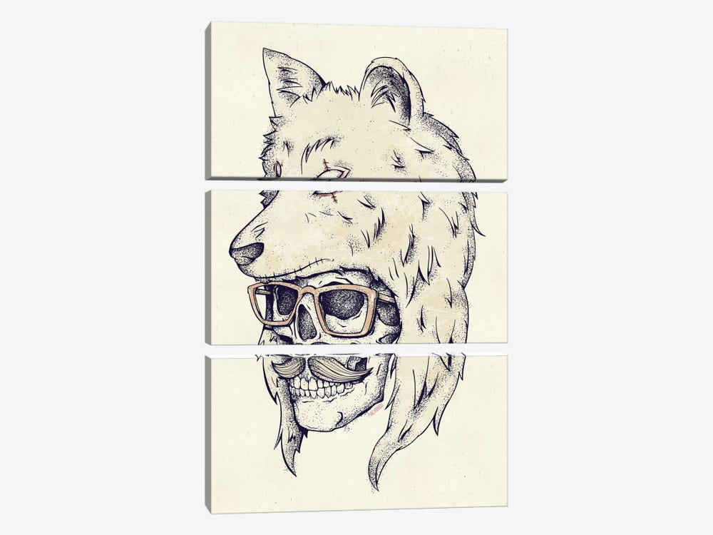 Wolf Hat by Mike Koubou 3-piece Canvas Print