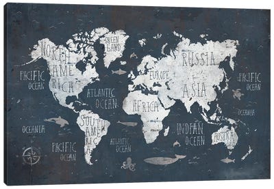 World Map Canvas Art Print - Mike Koubou